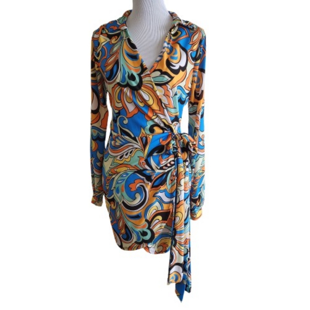 Multicolor Patterned Wrap Dress